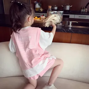 Kids Girls Patchwork Tops & Shorts Casual Clothing Set