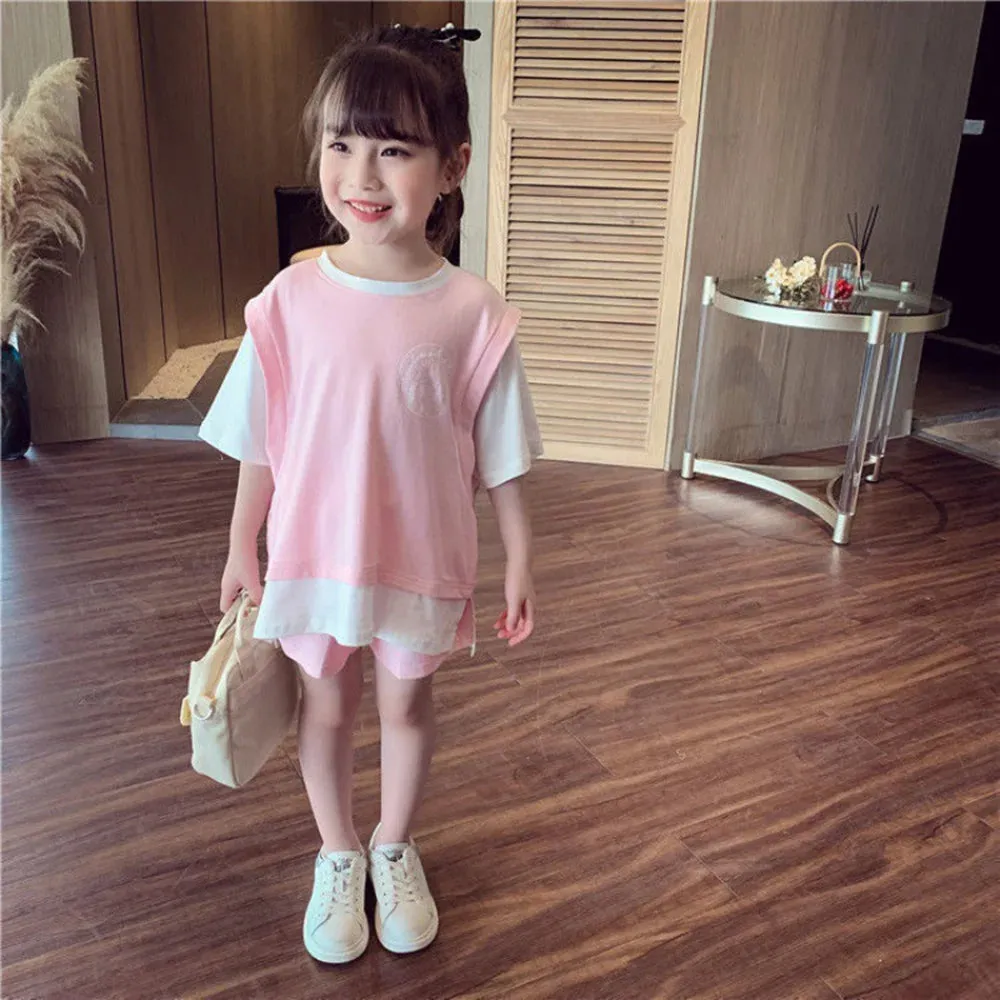 Kids Girls Patchwork Tops & Shorts Casual Clothing Set