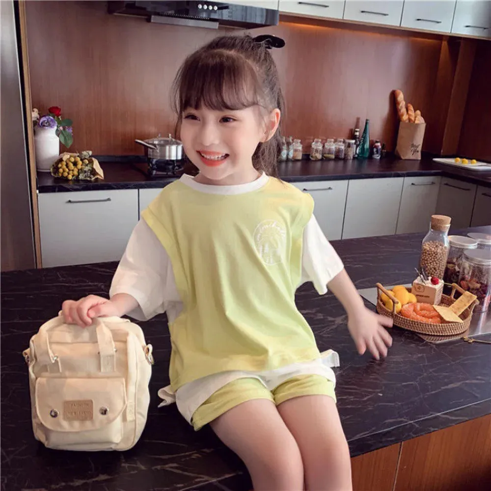 Kids Girls Patchwork Tops & Shorts Casual Clothing Set