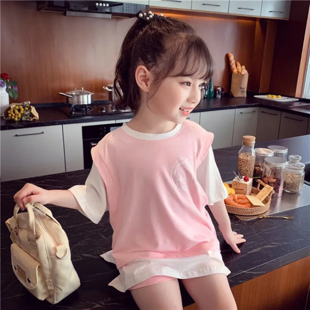 Kids Girls Patchwork Tops & Shorts Casual Clothing Set