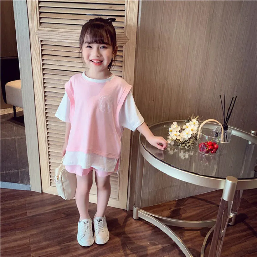 Kids Girls Patchwork Tops & Shorts Casual Clothing Set