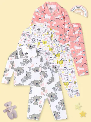 Kids Pajama Set Combo of 3 - Baby Koala, Magical Unicorn & Meow Meow