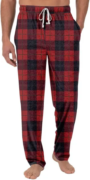 KUIOLYPOER Men's Pajama Pants Plaid Print Pockets Lounge Pants Lightweight Drawstring Straight Leg Pajama Pants Bottoms