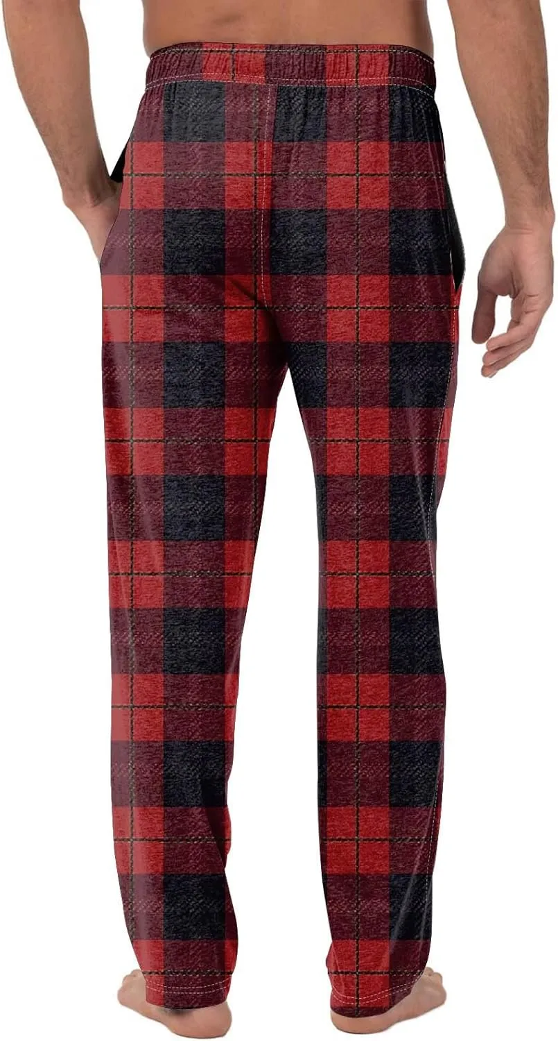 KUIOLYPOER Men's Pajama Pants Plaid Print Pockets Lounge Pants Lightweight Drawstring Straight Leg Pajama Pants Bottoms