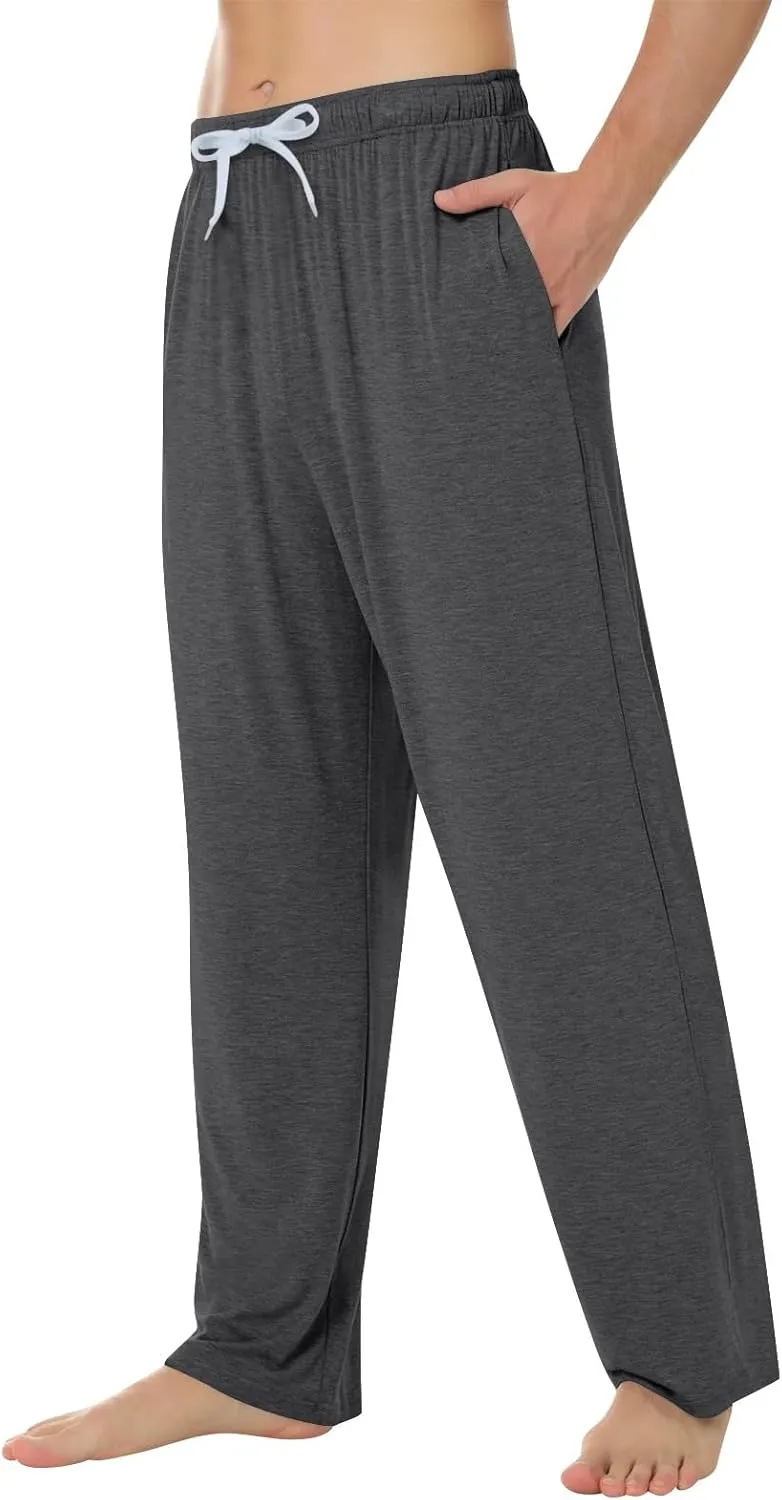 KUIOLYPOER Pajama Pants Men Solid Color Casual Baggy Sleepwear House Pjs Pants Sleep Pants Drawstring Pockets Pajama Pants