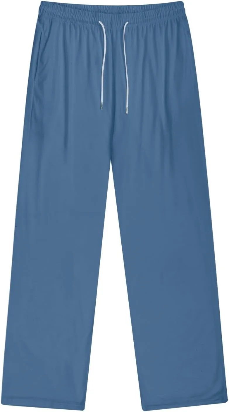 KUIOLYPOER Pajama Pants Men Solid Color Casual Baggy Sleepwear House Pjs Pants Sleep Pants Drawstring Pockets Pajama Pants