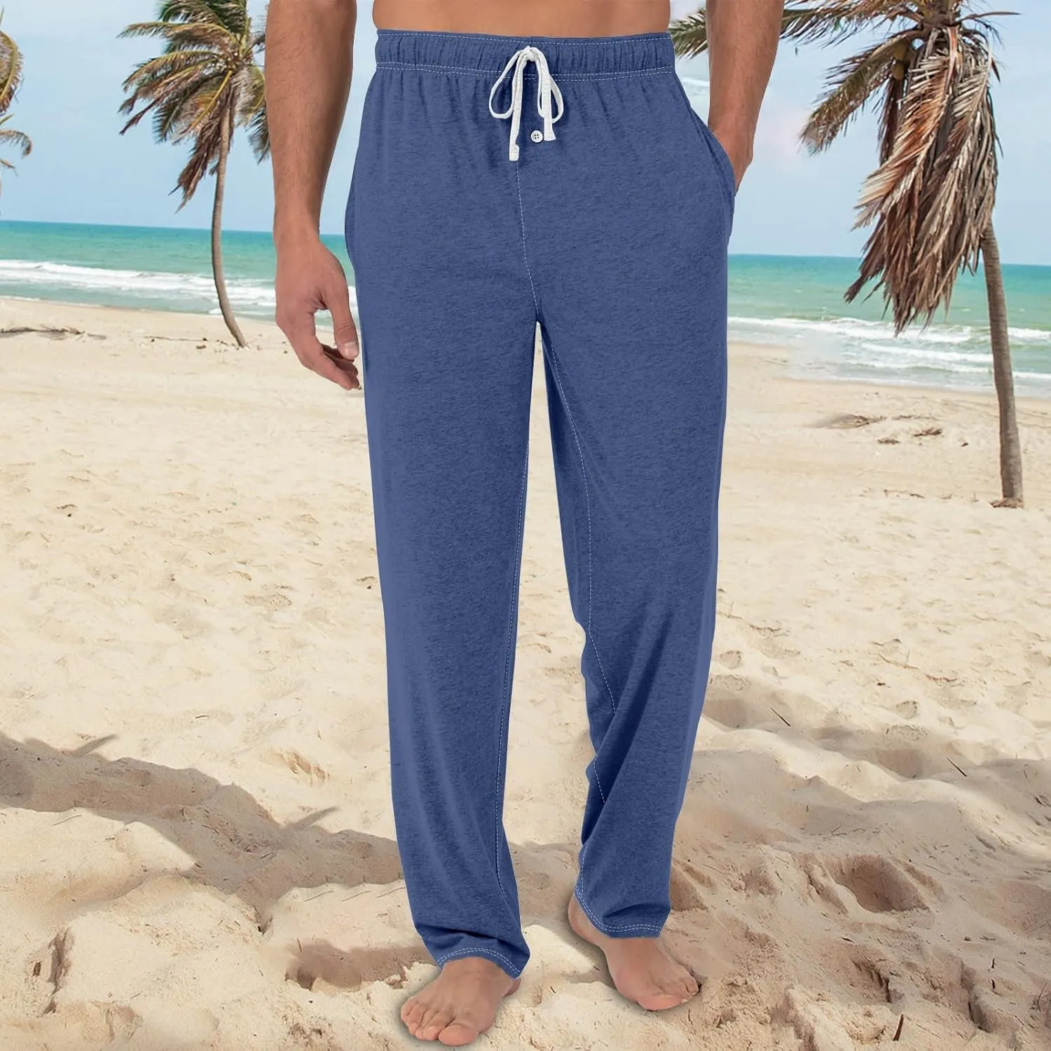 KUIOLYPOER Pajama Pants Men Solid Color Drawstring Tall Lounge Pants with Pockets Loose Fall and Winter Home Sleep Pant