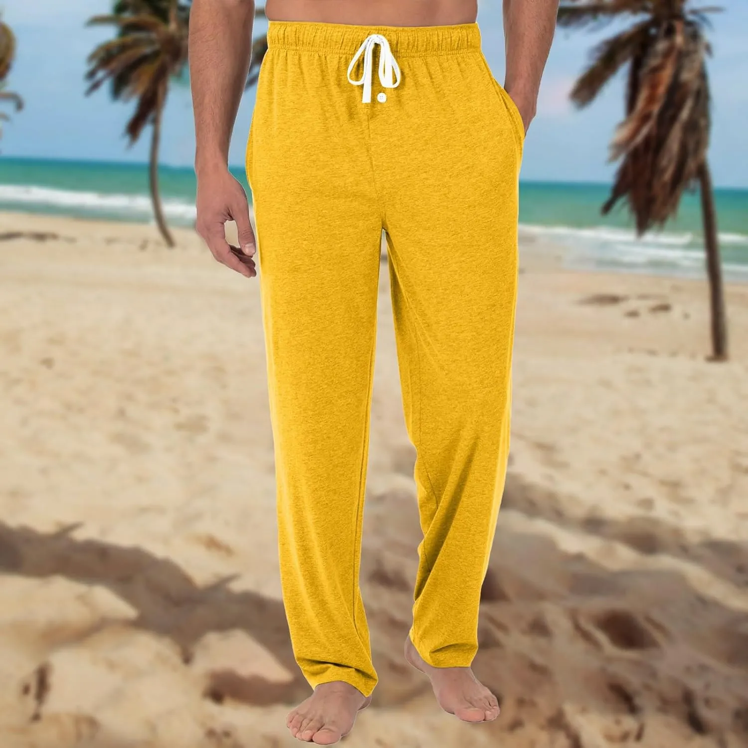 KUIOLYPOER Pajama Pants Men Solid Lounge Pajama Bottoms with Pockets Sleepwear PJ Pants Drawstring Elastic Pajama Pants