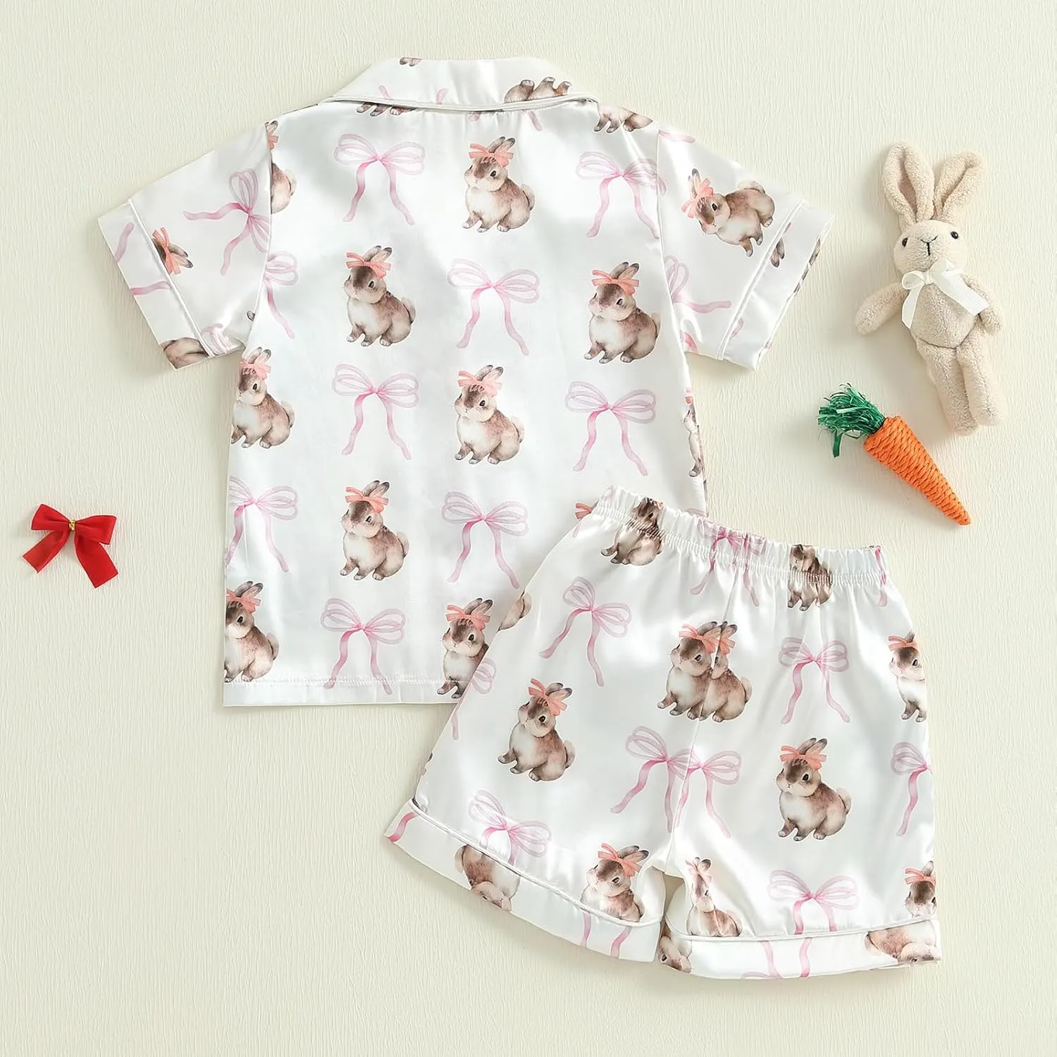 Kuriozud 4th of July Baby Girl Pajamas Silk Stain Pjs Summer Shirt Tops Shorts 2Piece Set Toddler Kids Little Girl Sleepwear