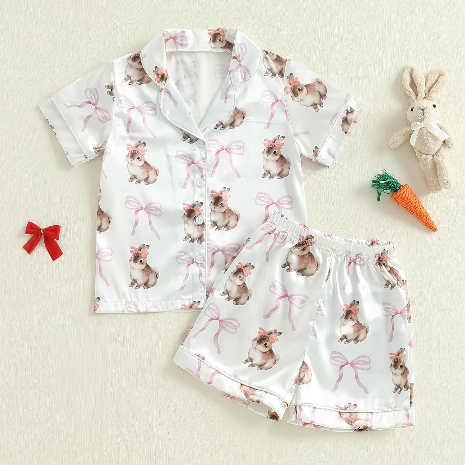 Kuriozud 4th of July Baby Girl Pajamas Silk Stain Pjs Summer Shirt Tops Shorts 2Piece Set Toddler Kids Little Girl Sleepwear