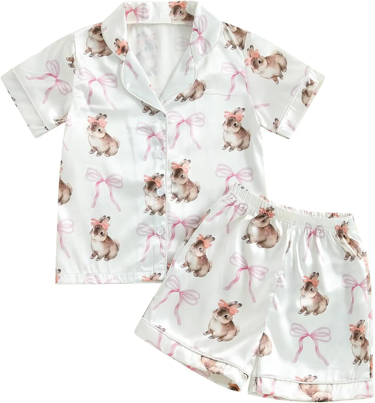 Kuriozud 4th of July Baby Girl Pajamas Silk Stain Pjs Summer Shirt Tops Shorts 2Piece Set Toddler Kids Little Girl Sleepwear