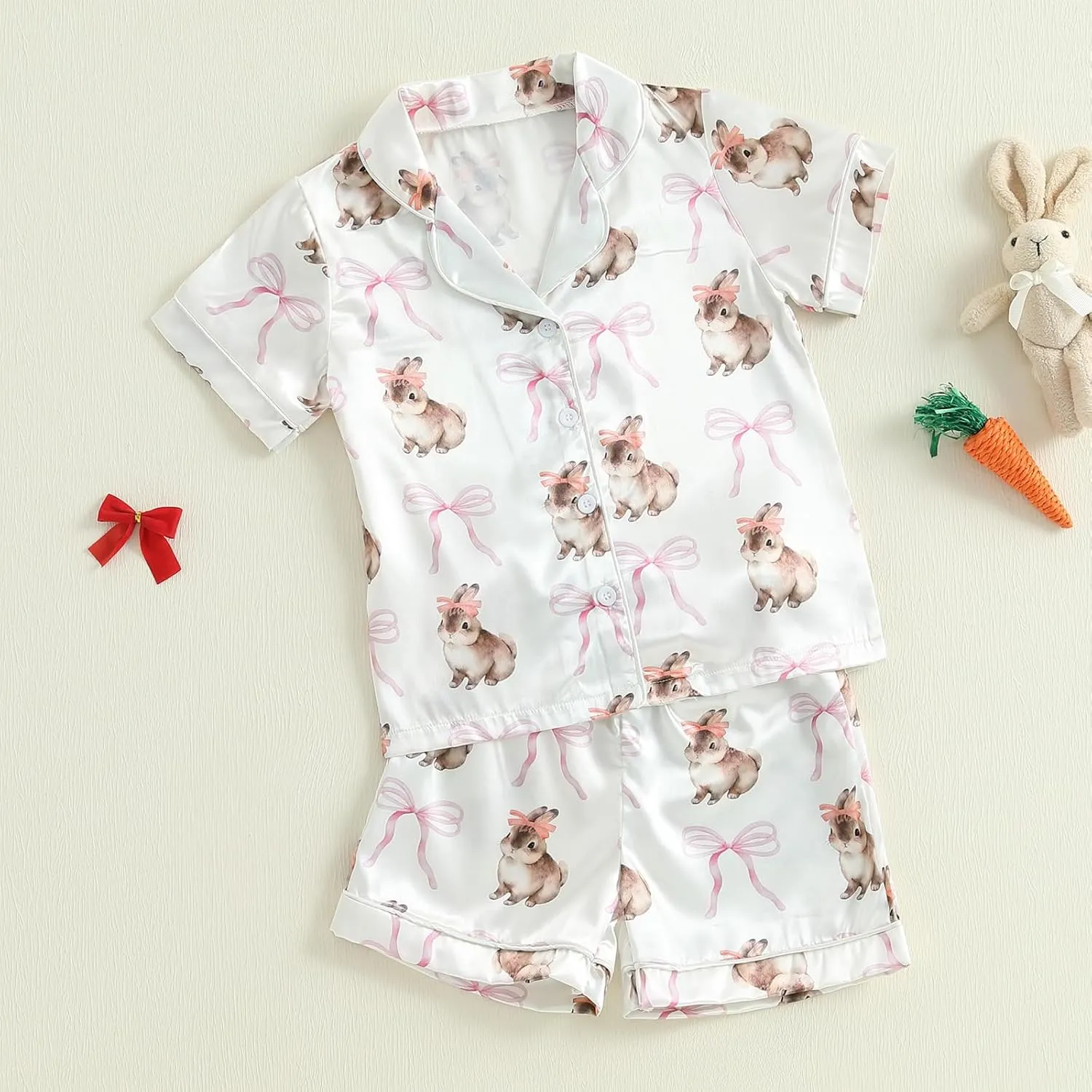 Kuriozud 4th of July Baby Girl Pajamas Silk Stain Pjs Summer Shirt Tops Shorts 2Piece Set Toddler Kids Little Girl Sleepwear