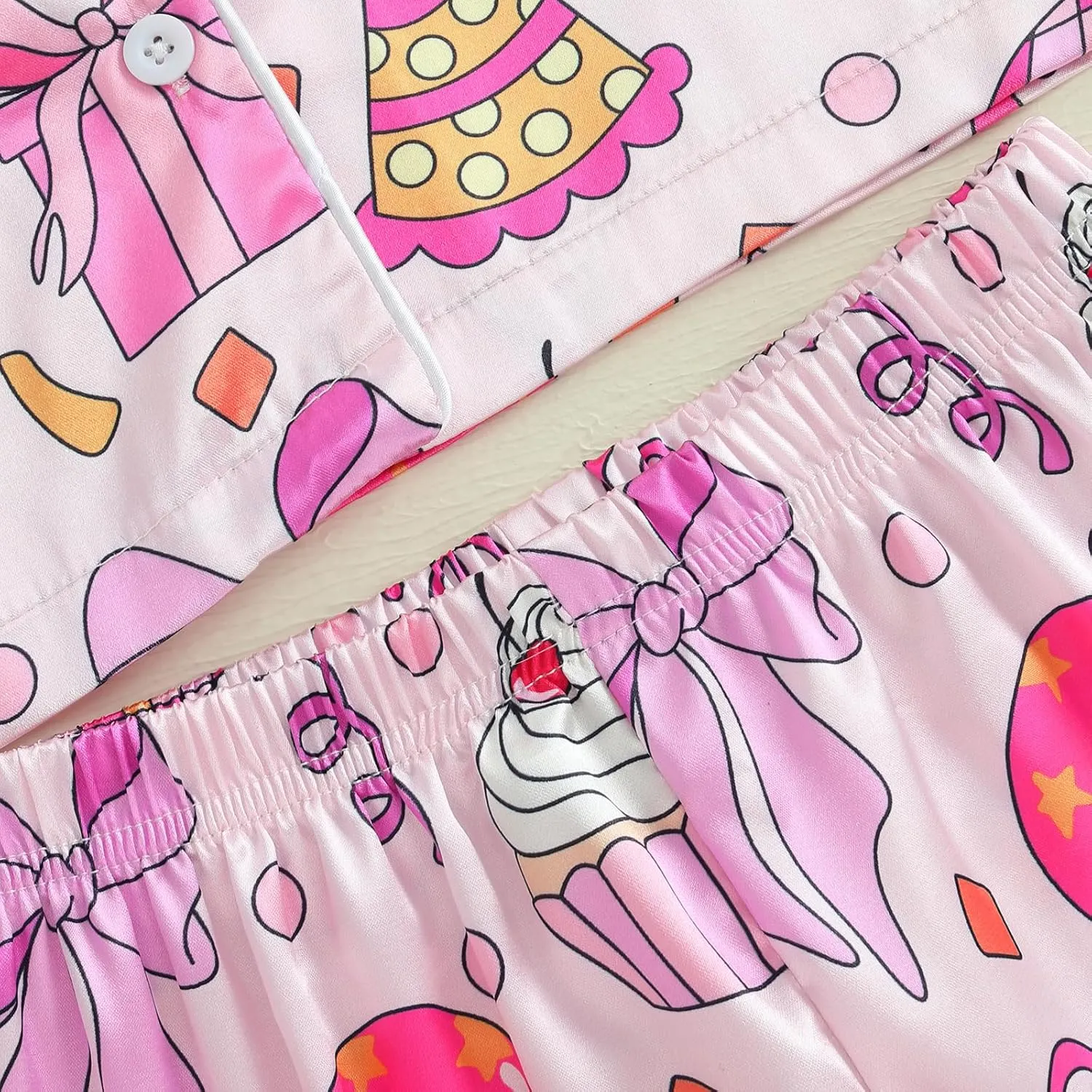 Kuriozud Birthday Girl Pajamas Silk Stain Pjs Shirt Tops Shorts 2Piece Set Birthday Toddler Kids Little Girl Nightgown Gift