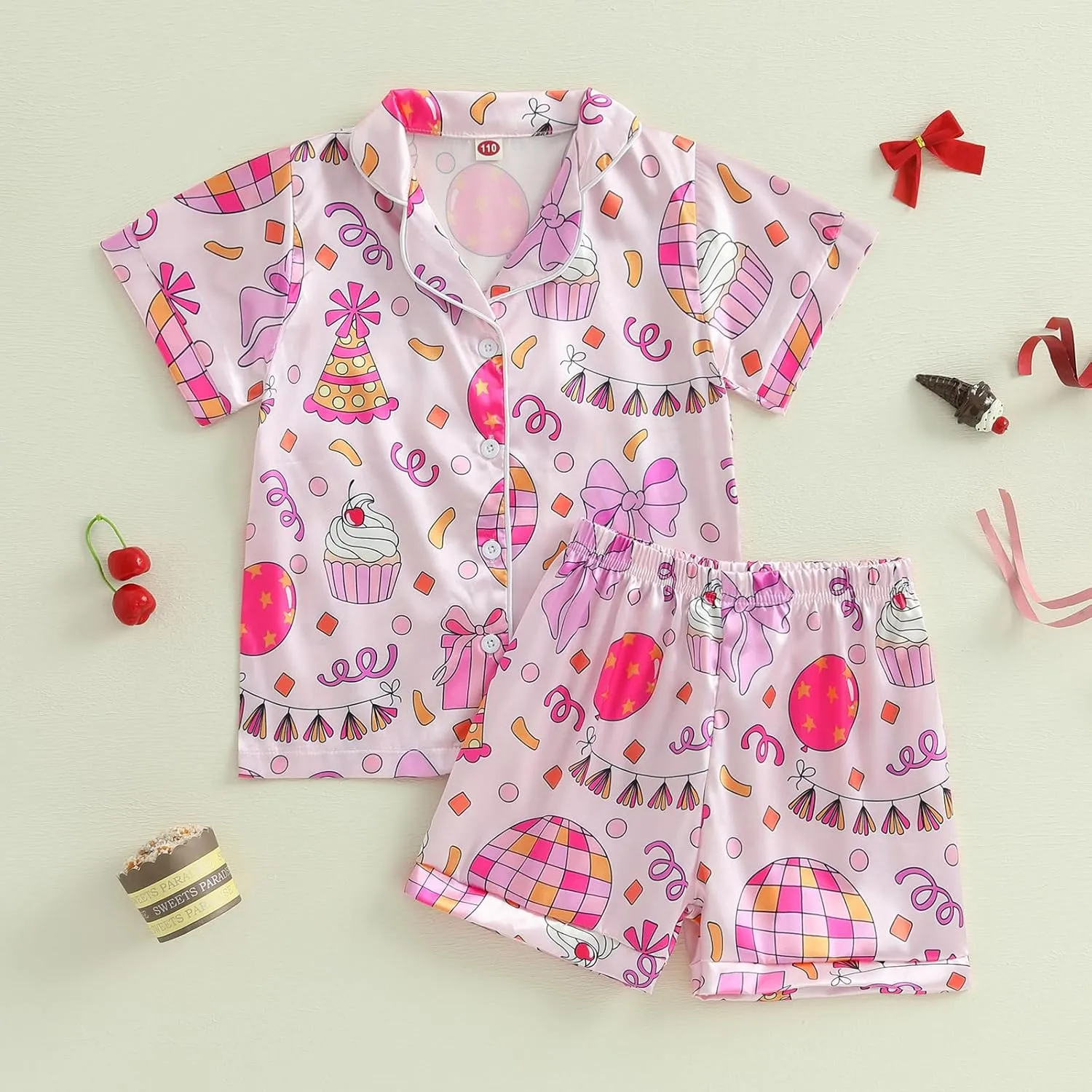 Kuriozud Birthday Girl Pajamas Silk Stain Pjs Shirt Tops Shorts 2Piece Set Birthday Toddler Kids Little Girl Nightgown Gift