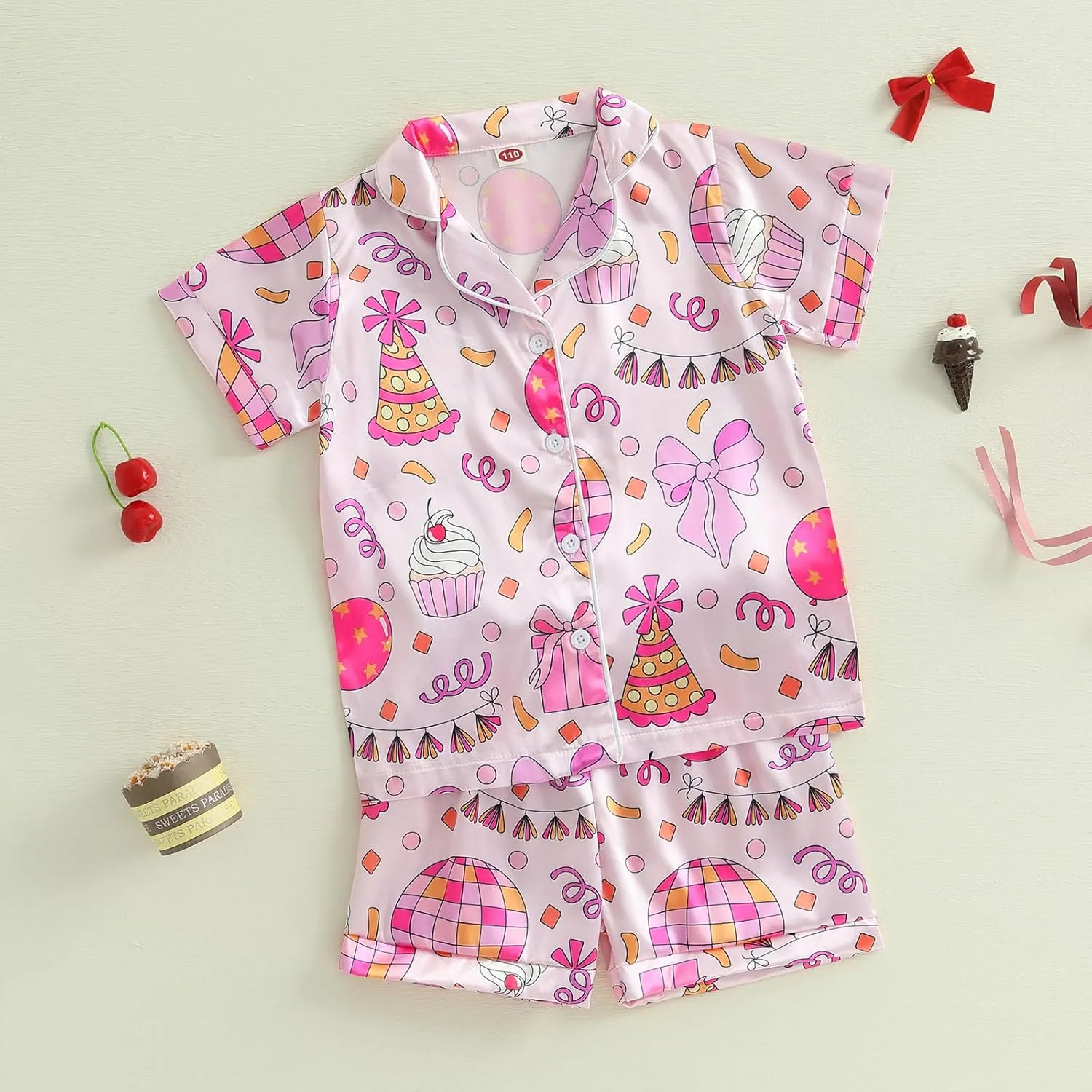 Kuriozud Birthday Girl Pajamas Silk Stain Pjs Shirt Tops Shorts 2Piece Set Birthday Toddler Kids Little Girl Nightgown Gift