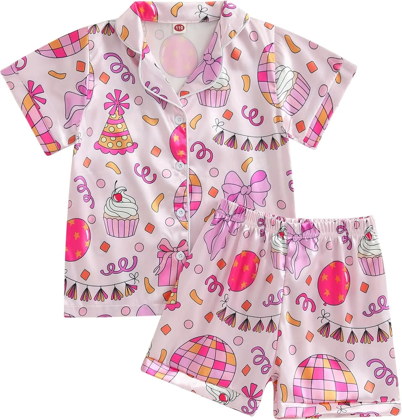 Kuriozud Birthday Girl Pajamas Silk Stain Pjs Shirt Tops Shorts 2Piece Set Birthday Toddler Kids Little Girl Nightgown Gift