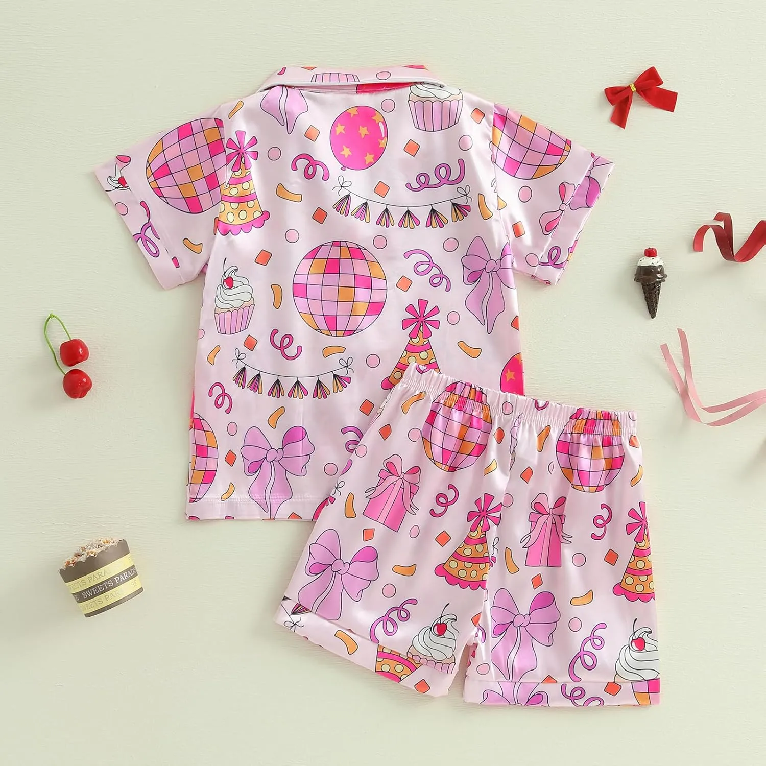Kuriozud Birthday Girl Pajamas Silk Stain Pjs Shirt Tops Shorts 2Piece Set Birthday Toddler Kids Little Girl Nightgown Gift