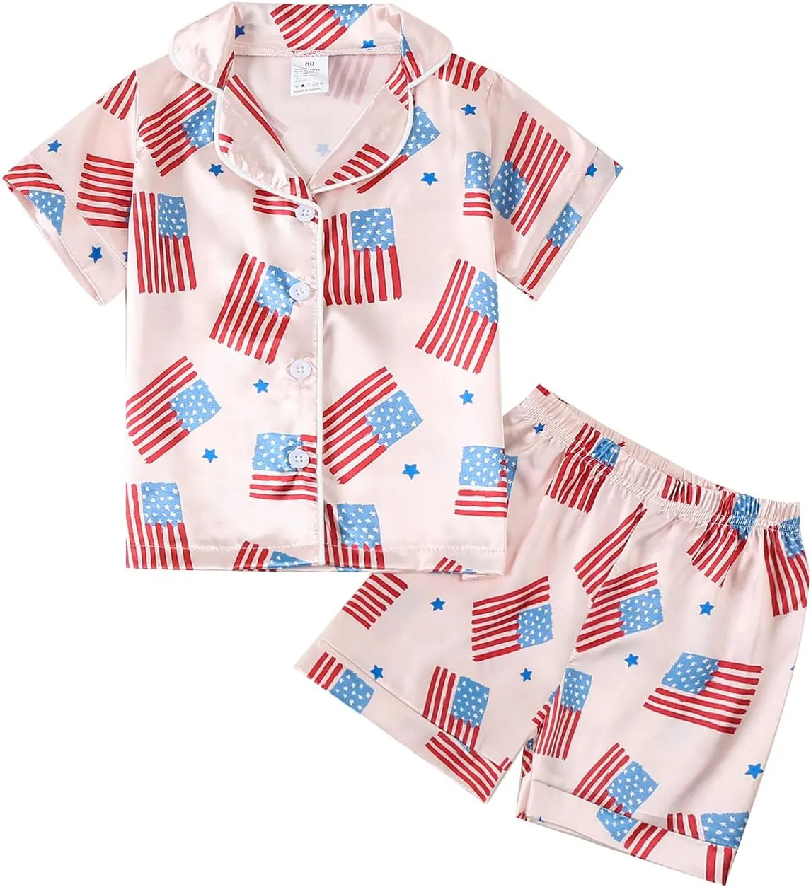 Kuriozud Toddler Baby Girl Boy 4th of July Outfits Pajamas Set Fourth of july American Flag Button Tops Shorts Sleepwear