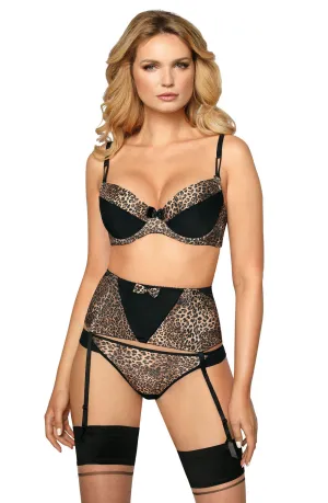 Ladies Beautiful Black Glitter Finish Leopard Print Pretty Satin Bow Underwired Push Up Bra A 177