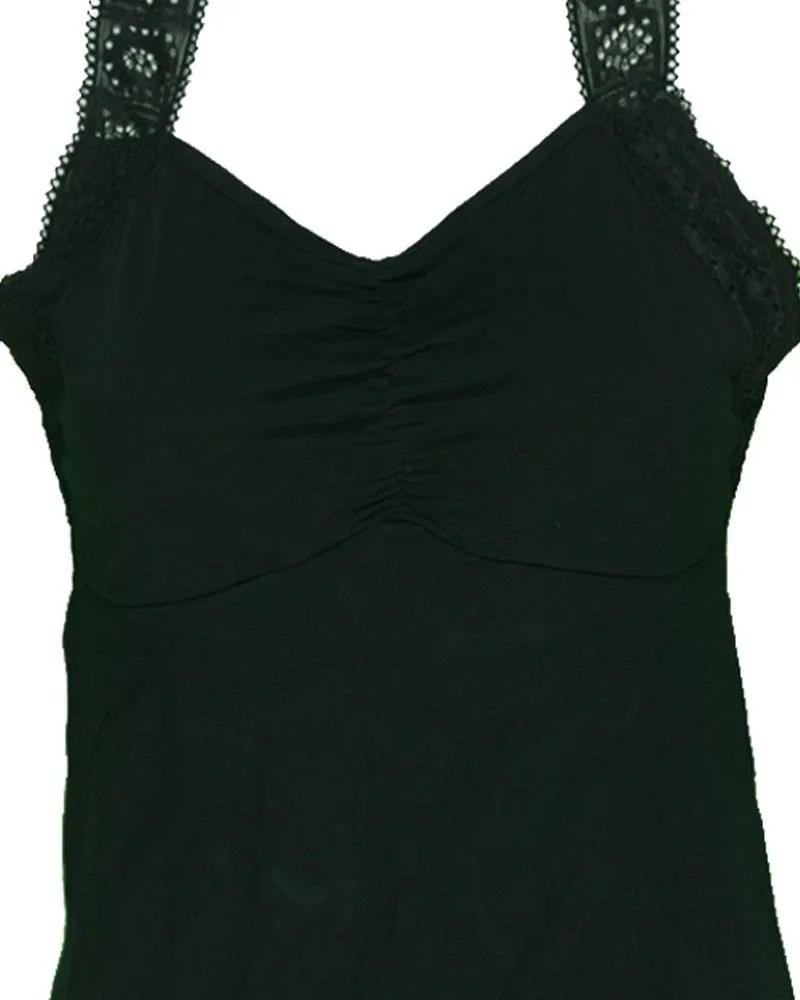 Ladies Camisole Padded With Lace - Color Black - 3051