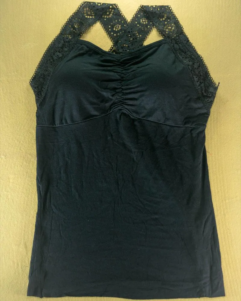Ladies Camisole Padded With Lace - Color Black - 3051