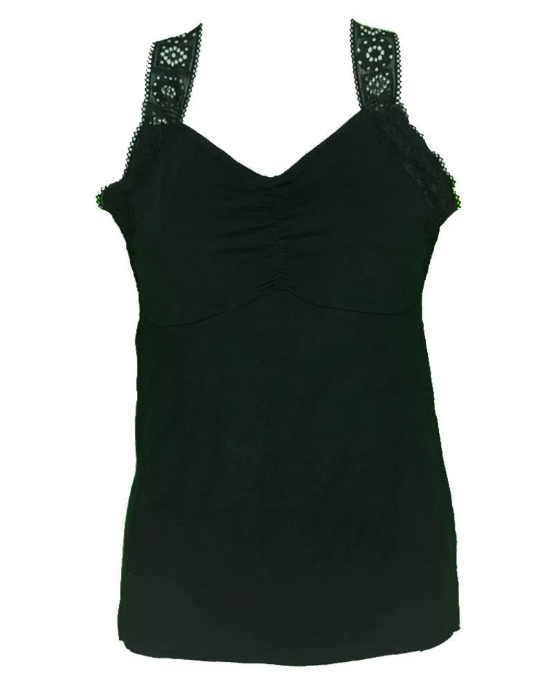Ladies Camisole Padded With Lace - Color Black - 3051