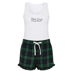 Ladies Tartan Frill Lounge Wear Set - Green