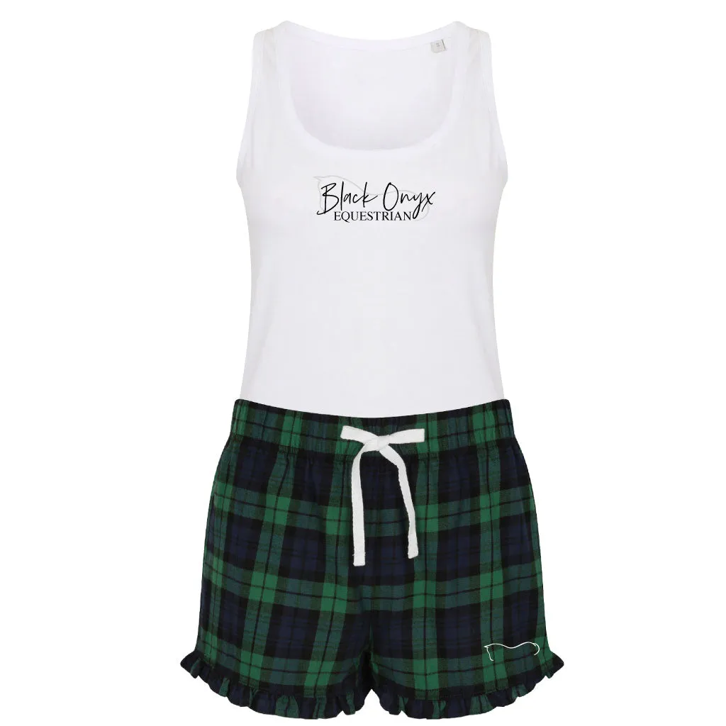 Ladies Tartan Frill Lounge Wear Set - Green
