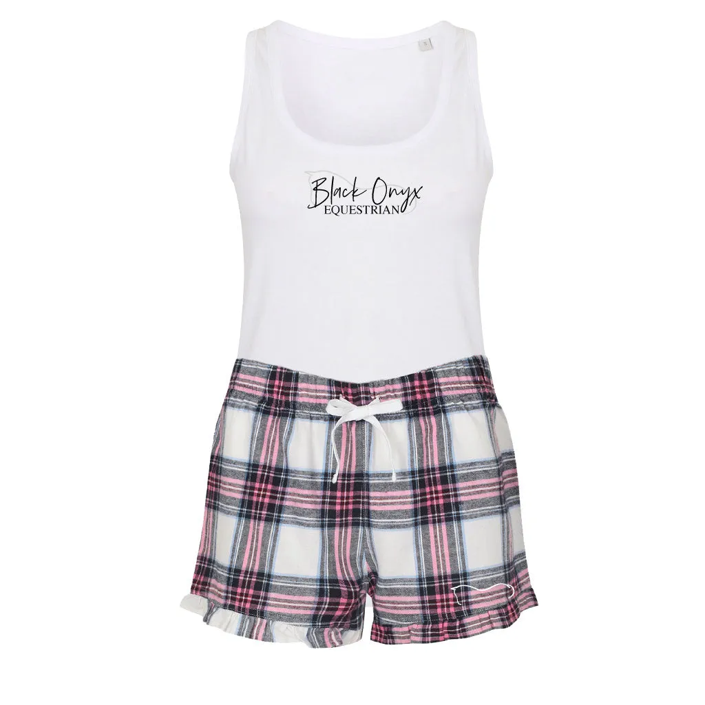 Ladies Tartan Frill Lounge Wear Set - Pink