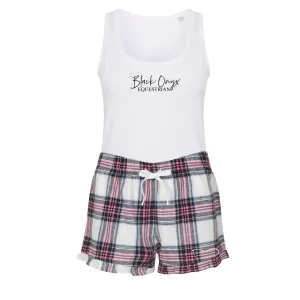 Ladies Tartan Frill Lounge Wear Set - Pink