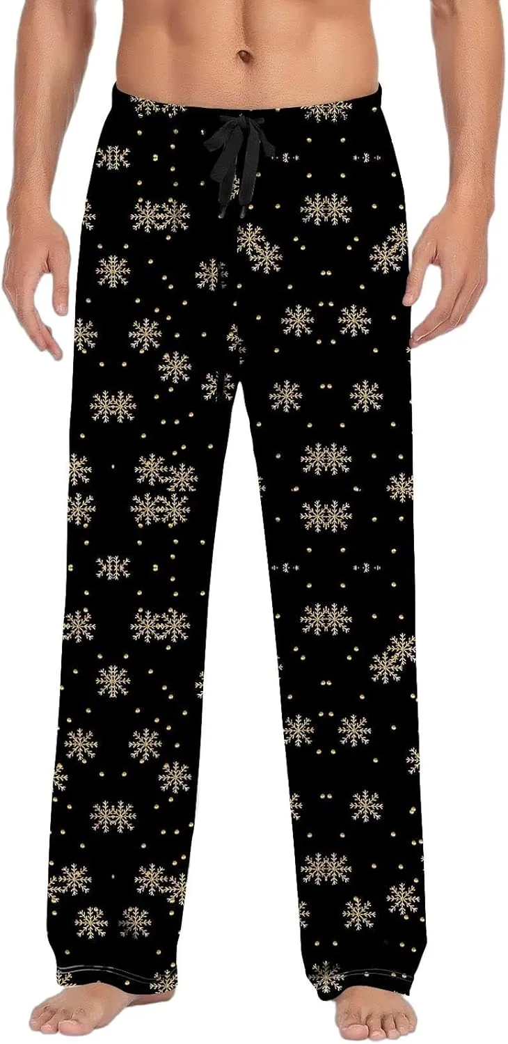LCMTWX Black Pants Men Pajama Pants with Drawstring and Pockets Mens Sleep Pants Mens Flannel Pajama Pants Mens Flannel
