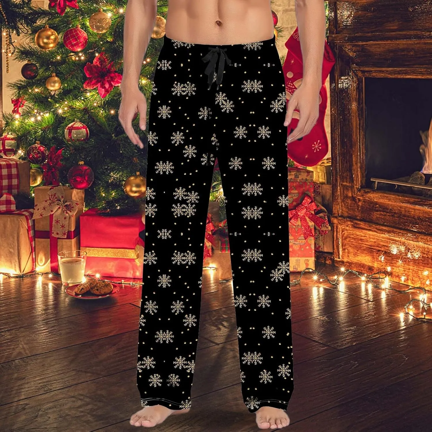 LCMTWX Black Pants Men Pajama Pants with Drawstring and Pockets Mens Sleep Pants Mens Flannel Pajama Pants Mens Flannel