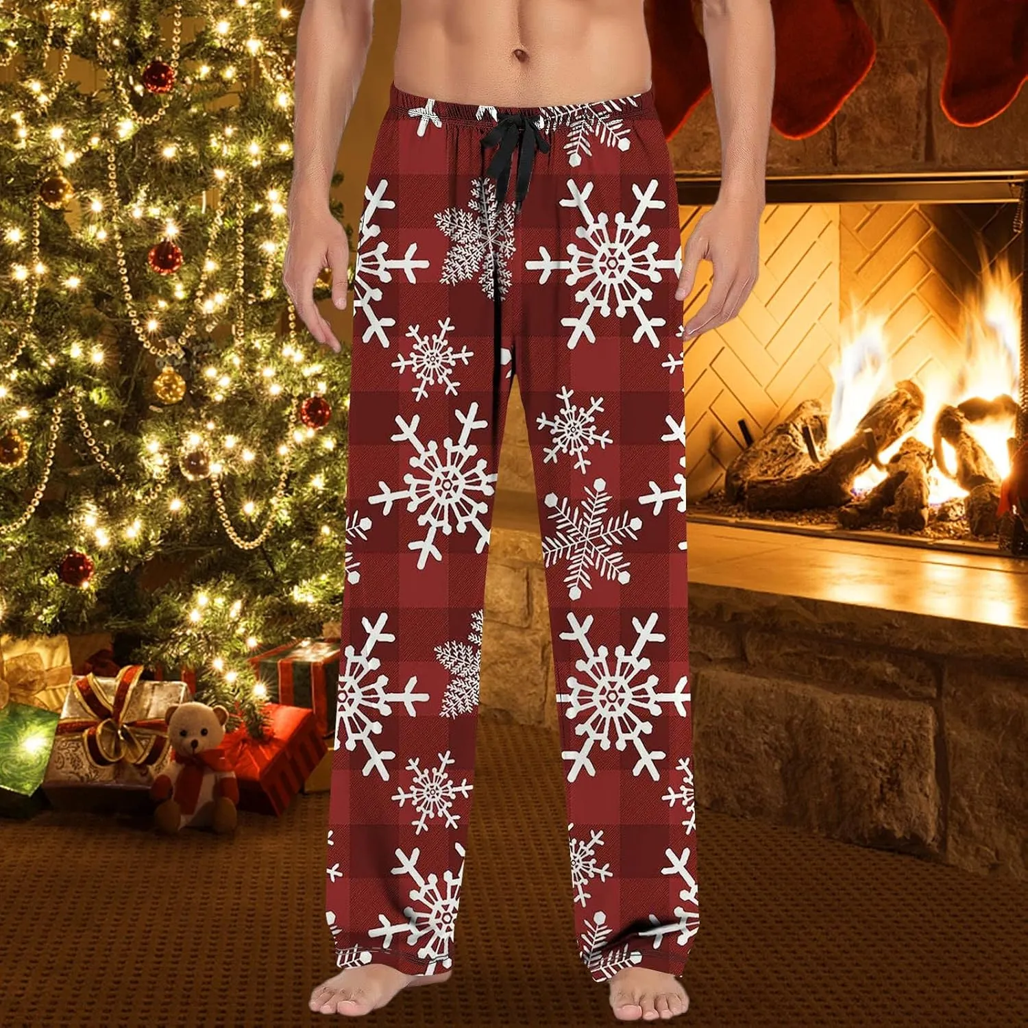 LCMTWX Pajama Bottoms for Men Women Pants with Drawstring and Pockets Pj Pants with Pocket Christmas Fuzzy Pajama Pants