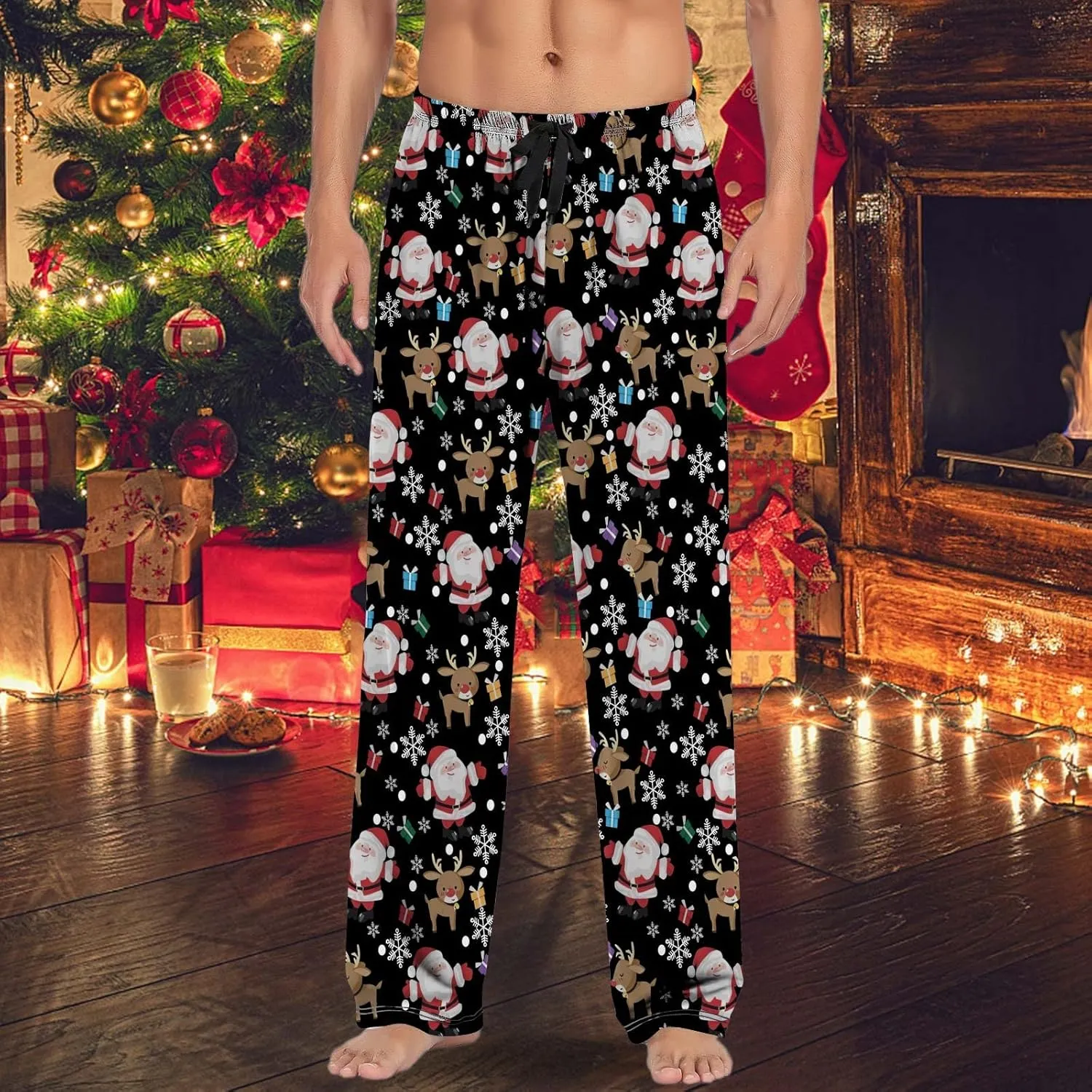 LCMTWX Pajama Bottoms for Men Women Pants with Drawstring and Pockets Pj Pants with Pocket Christmas Fuzzy Pajama Pants