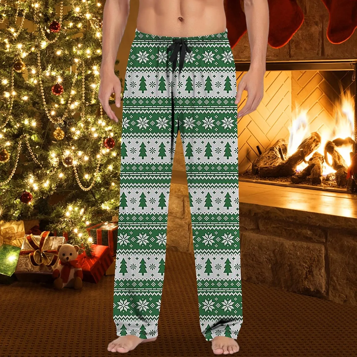 LCMTWX Pajama Bottoms for Men Women Pants with Drawstring and Pockets Pj Pants with Pocket Christmas Fuzzy Pajama Pants