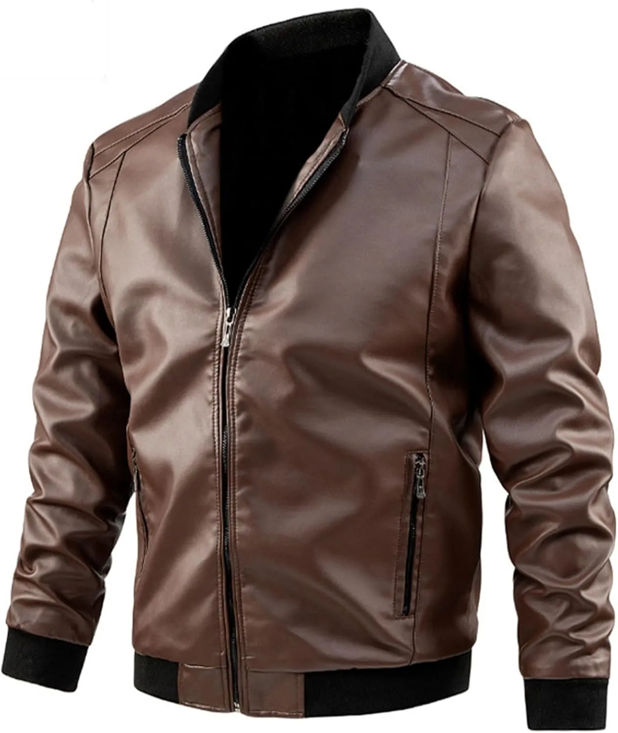 Leather Jackets for Men Faux Bomber Jacket Men Motorcycle Zip-Up Slim Fit Biker Coat Faux Leather Fall Winter Warm Coat