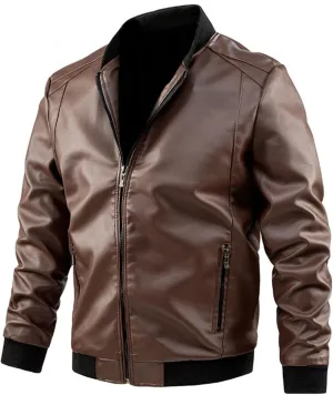 Leather Jackets for Men Faux Bomber Jacket Men Motorcycle Zip-Up Slim Fit Biker Coat Faux Leather Fall Winter Warm Coat
