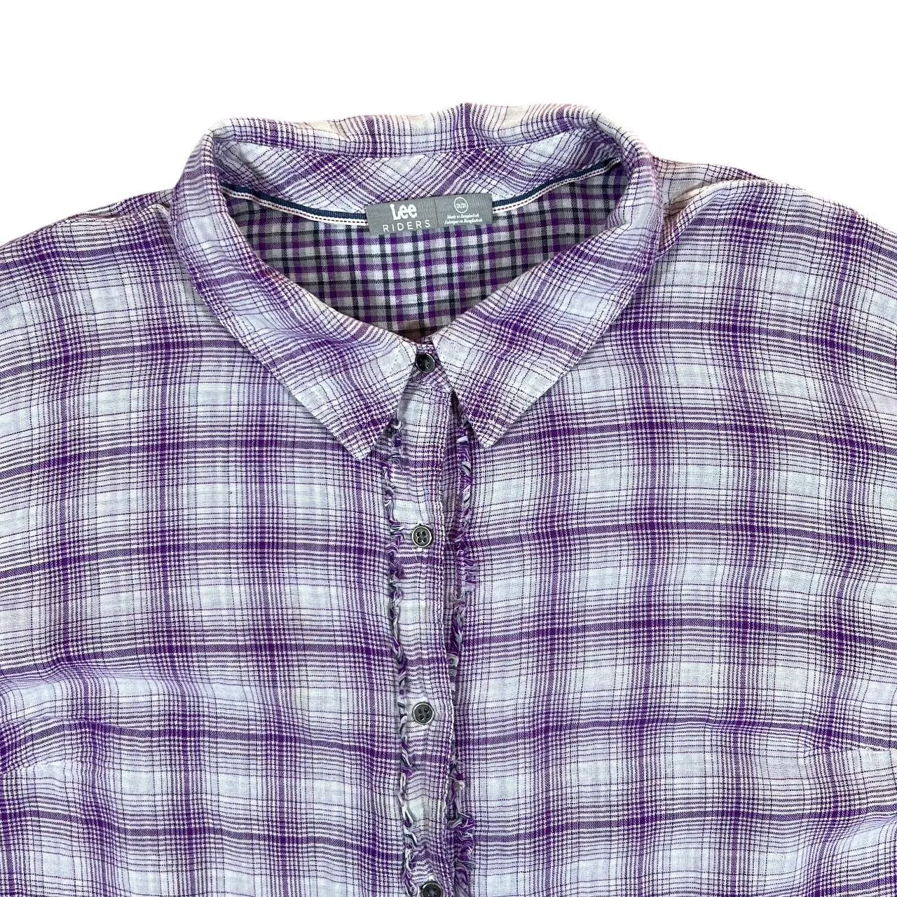 LEE RIDERS Purple White Plaid Check Long Sleeve Cotton Flannel Shirt