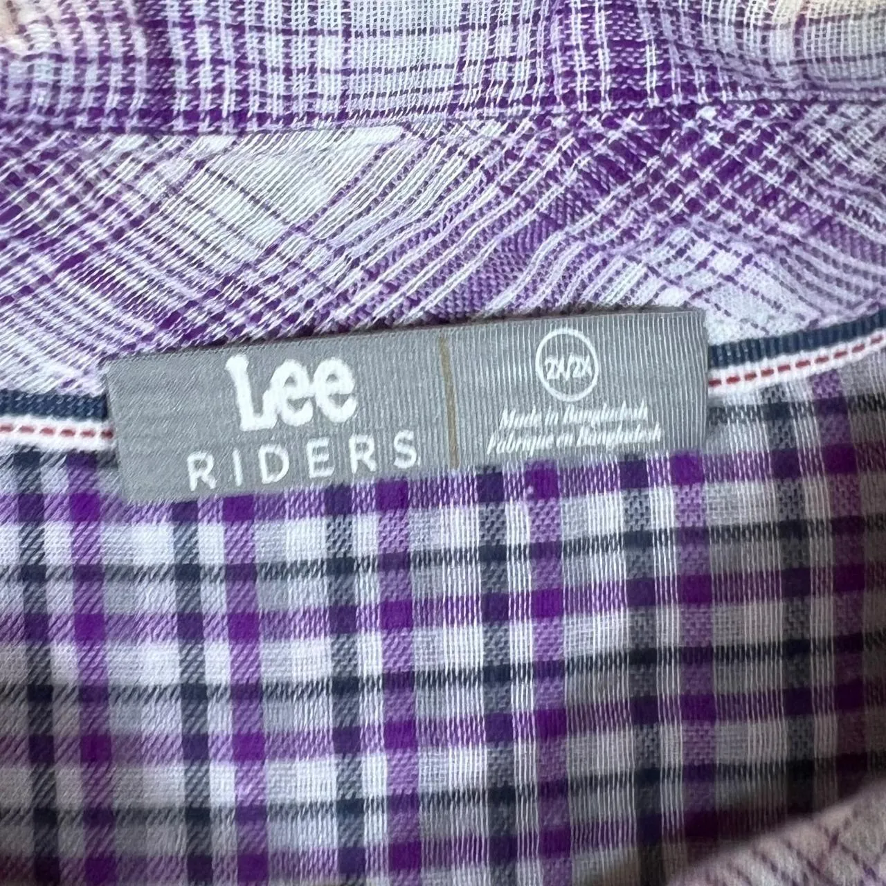 LEE RIDERS Purple White Plaid Check Long Sleeve Cotton Flannel Shirt