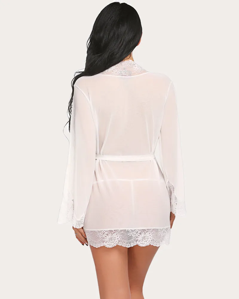 Leopard Lace Kimono Robe Mesh Nightgown
