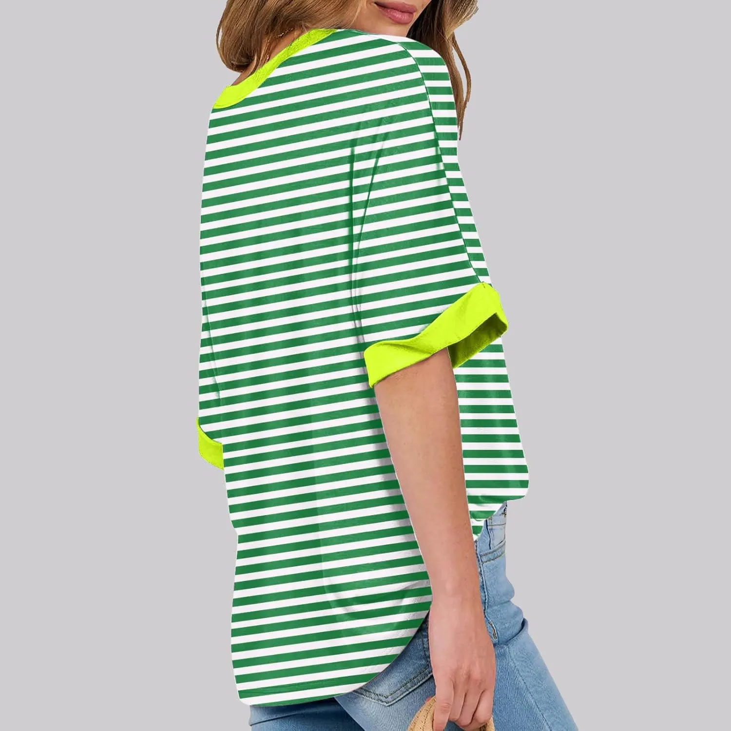 LFEOOST Oversized Tshirts for Women 2024 Casual Short Sleeve Crewneck Summer Y2k Tops Striped Loose Basic Tee Shirts Blouses