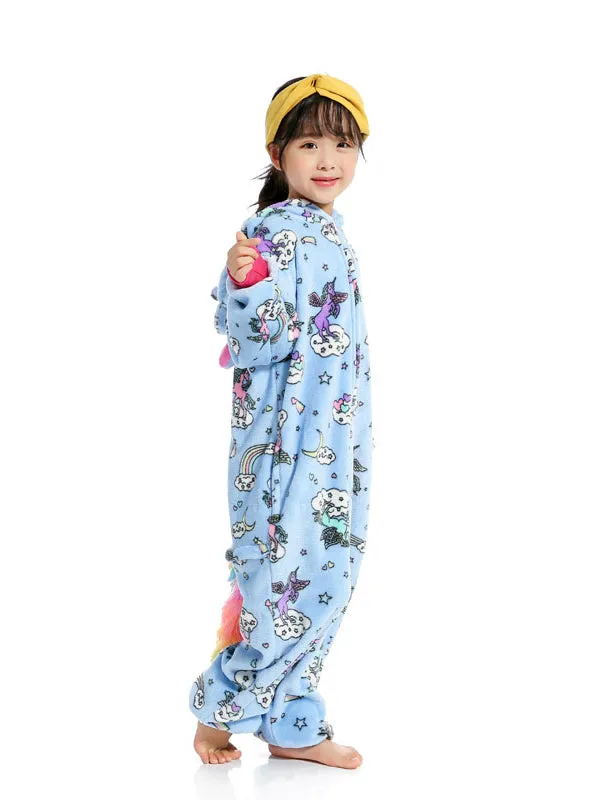 Light Blue Print Fly Unicornio Onesie Zipper Jumpsuit