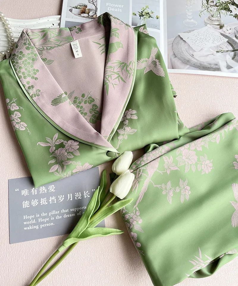 Light Ice Silk Long Pajama Set