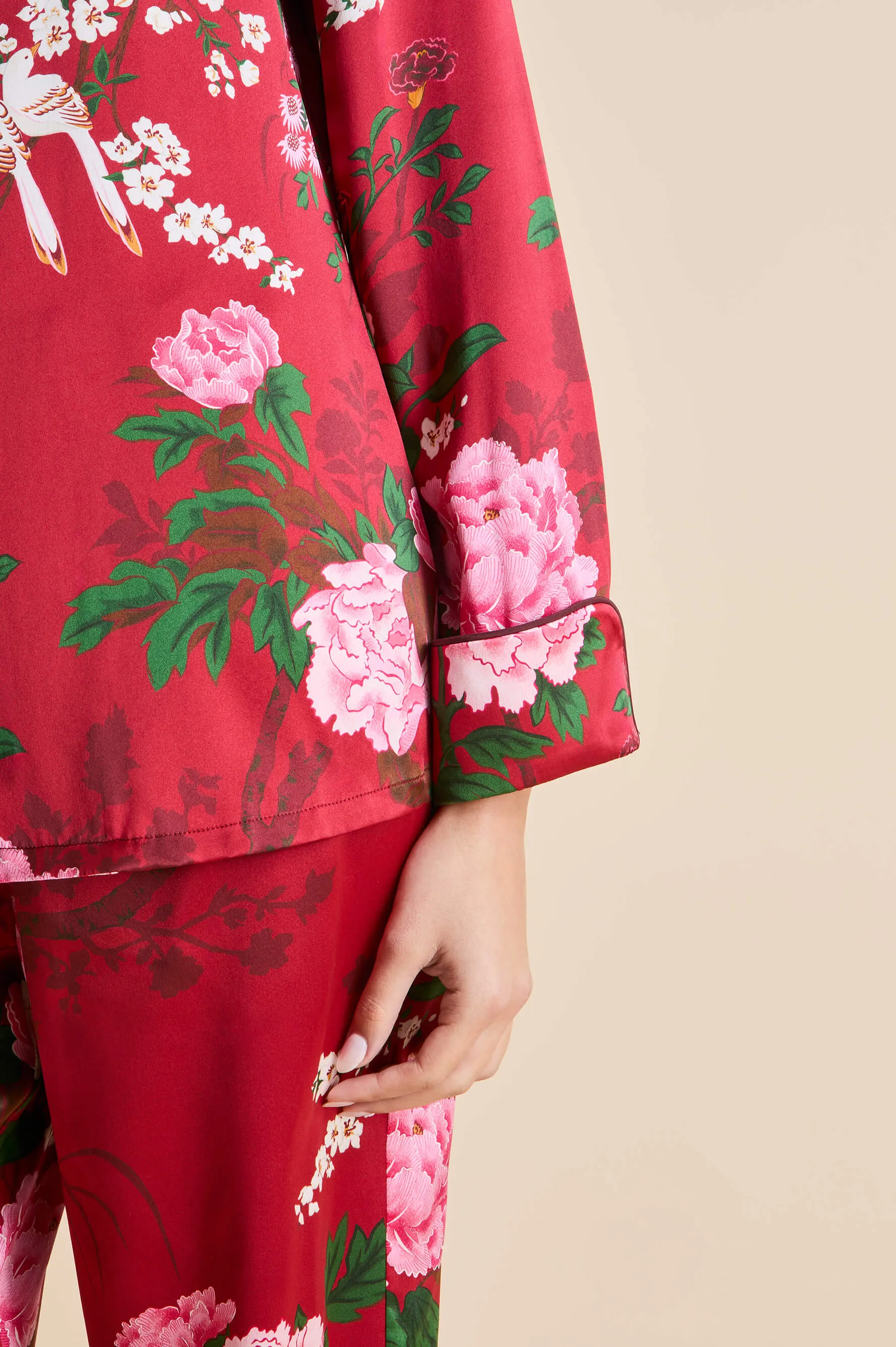 Lila Tardieu Red Floral Pajamas in Silk Satin