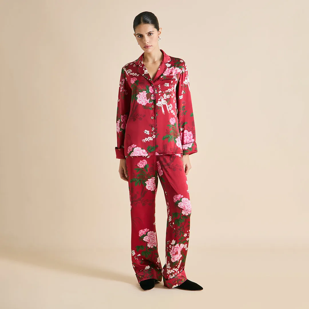 Lila Tardieu Red Floral Pajamas in Silk Satin