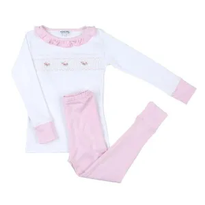 Lindsay and Luke Smocked Ruffle Long Pajama - Pink