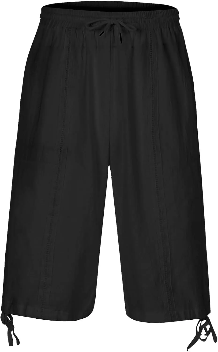 Linen Capris Pants for Men Casual Lightweight Drawstring Elastic Waist 3/4 Shorts Summer Beach Yoga Pants with Pocket