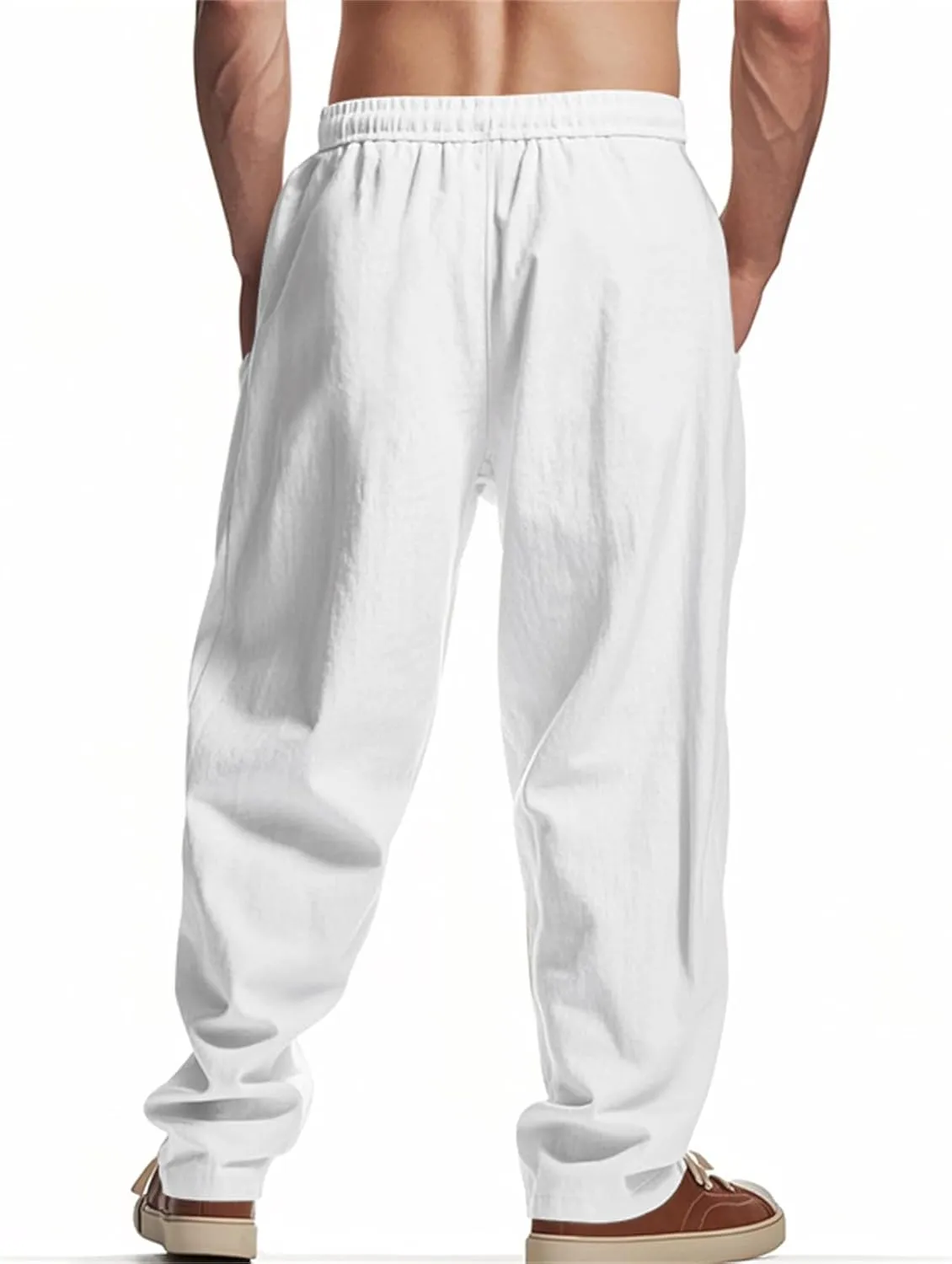 Linen Cargo Pants for Men Baggy Drawstring Elastic Waist Hip Hop Pants Beach Yoga Lightweight Travel Lounge Pants