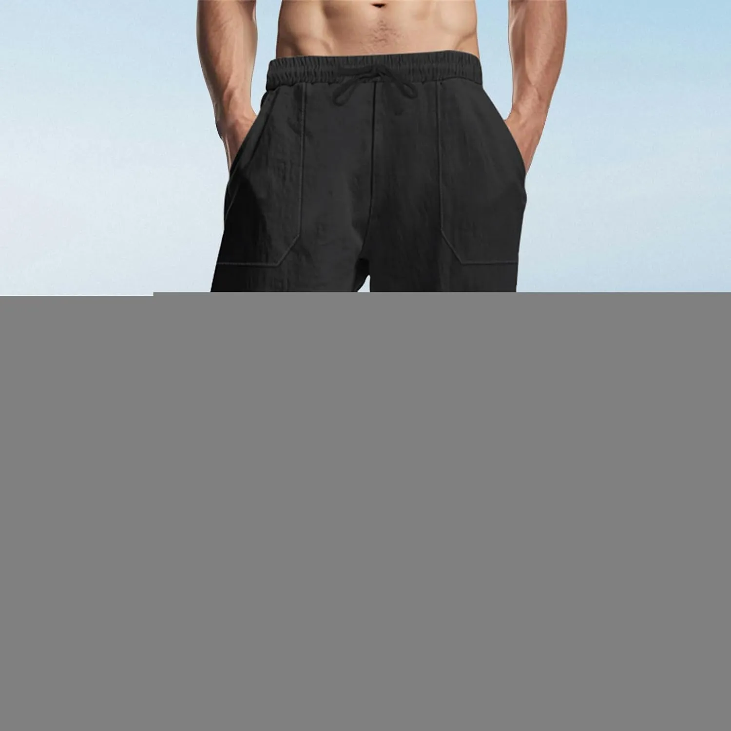 Linen Cargo Pants for Men Baggy Drawstring Elastic Waist Hip Hop Pants Beach Yoga Lightweight Travel Lounge Pants