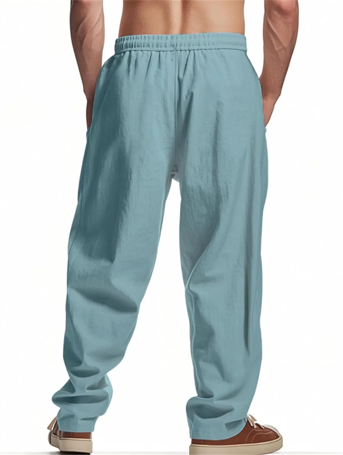 Linen Cargo Pants for Men Baggy Drawstring Elastic Waist Hip Hop Pants Beach Yoga Lightweight Travel Lounge Pants